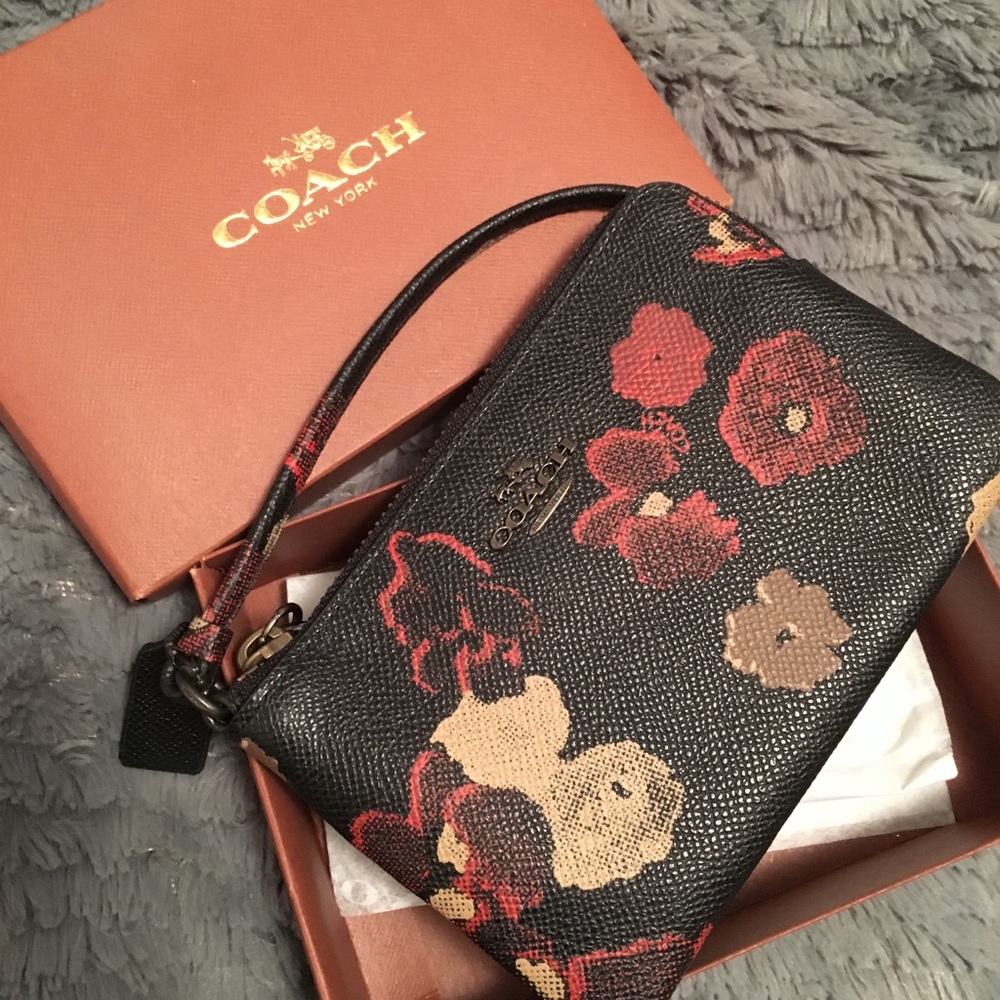 Coach Black & floral wristlet